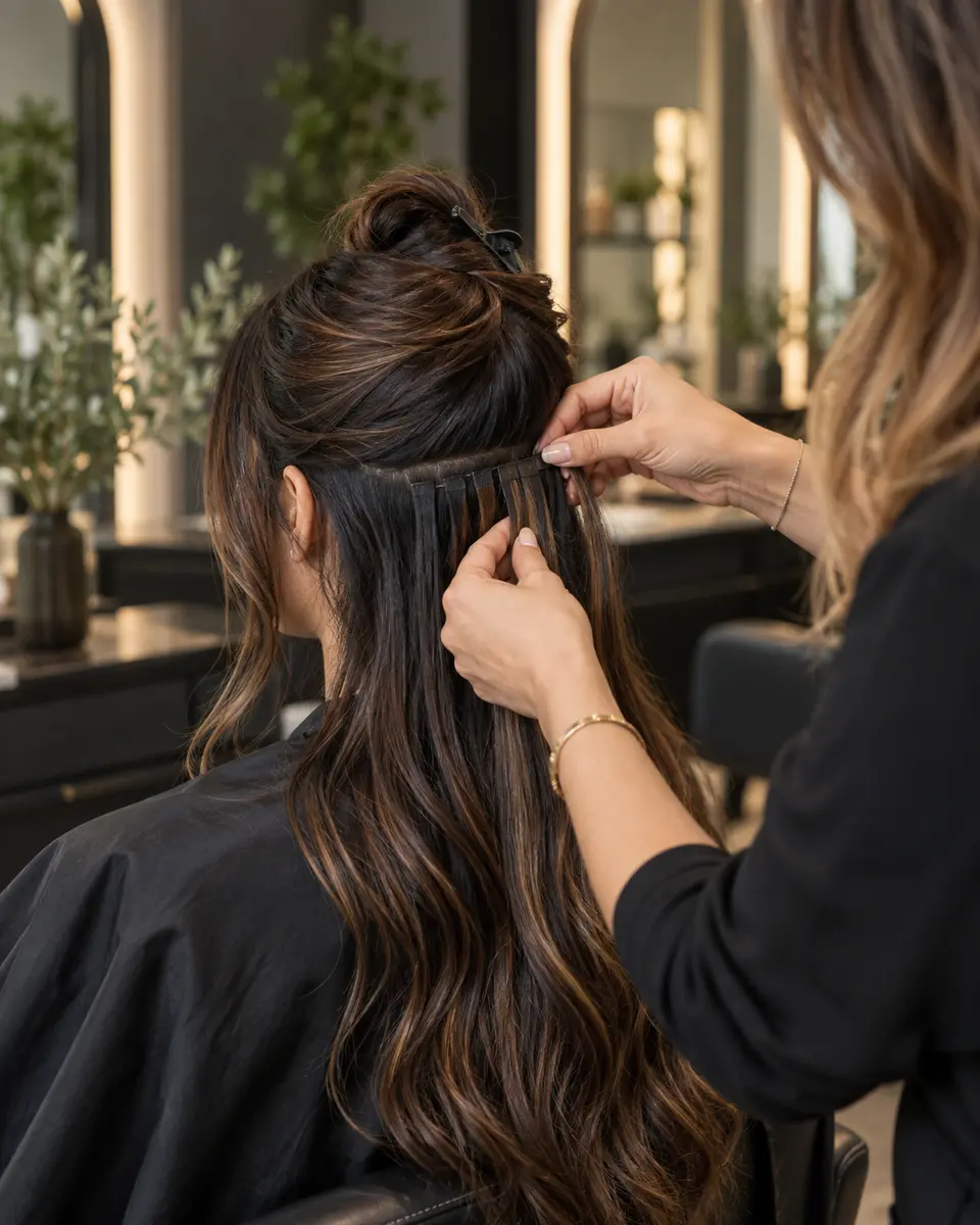 Professional hair-extension installation and blending at ecoChic AVEDA Victoria